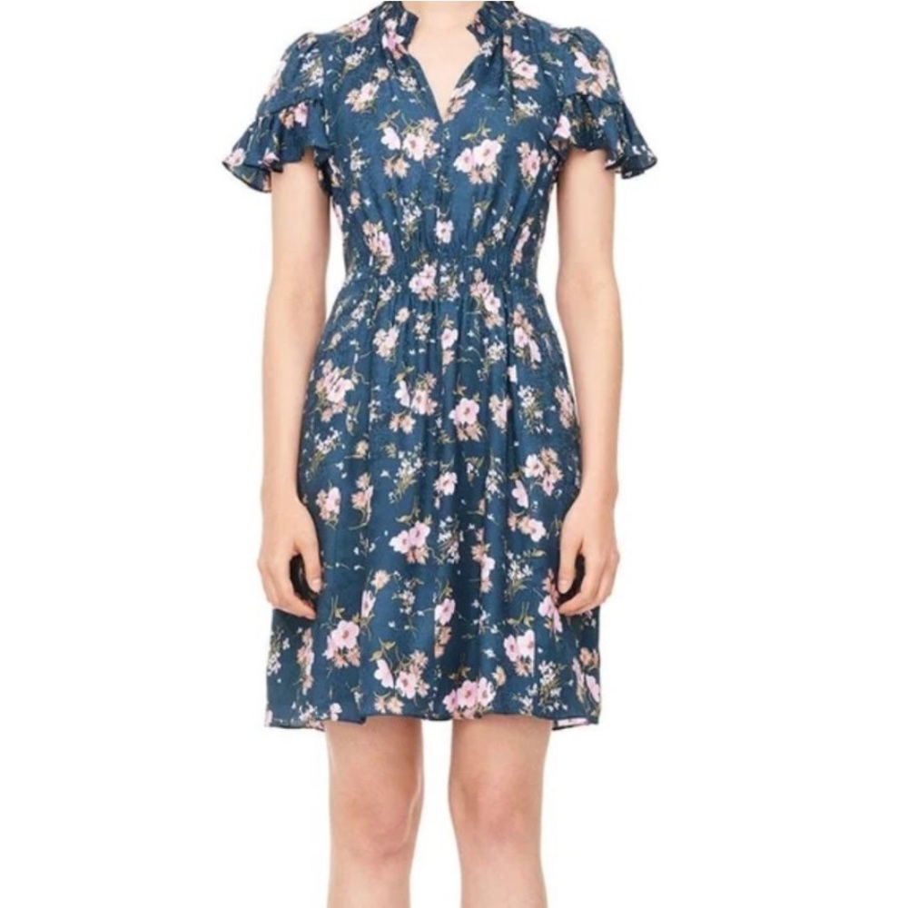REBECCA TAYLOR Emilia Print Silk Jacquard Teal Dress 6